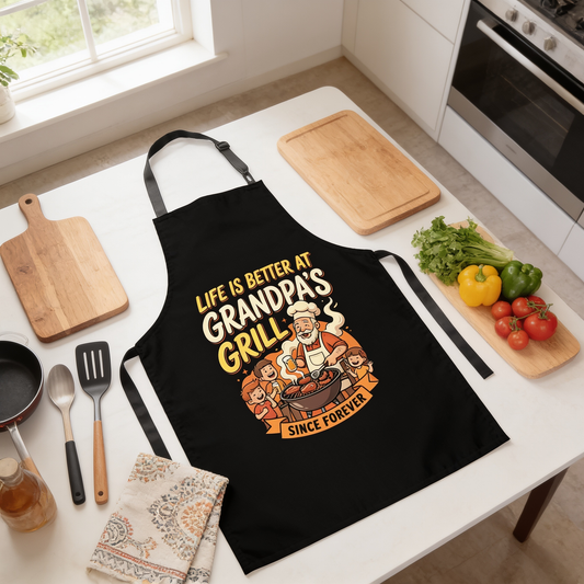 Life Is Better At Grandpa's Grill Apron - Funny BBQ Grilling Apron Gift for Grandpa