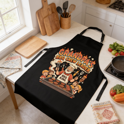 Grandpa's BBQ Crew Leader Apron – Funny BBQ Grilling Apron Gift for Grandpa