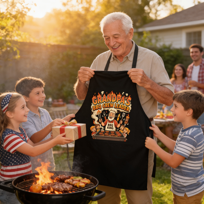 Grandpa's BBQ Crew Leader Apron – Funny BBQ Grilling Apron Gift for Grandpa