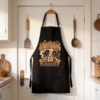 Grandpa's BBQ Crew Leader Apron – Funny BBQ Grilling Apron Gift for Grandpa