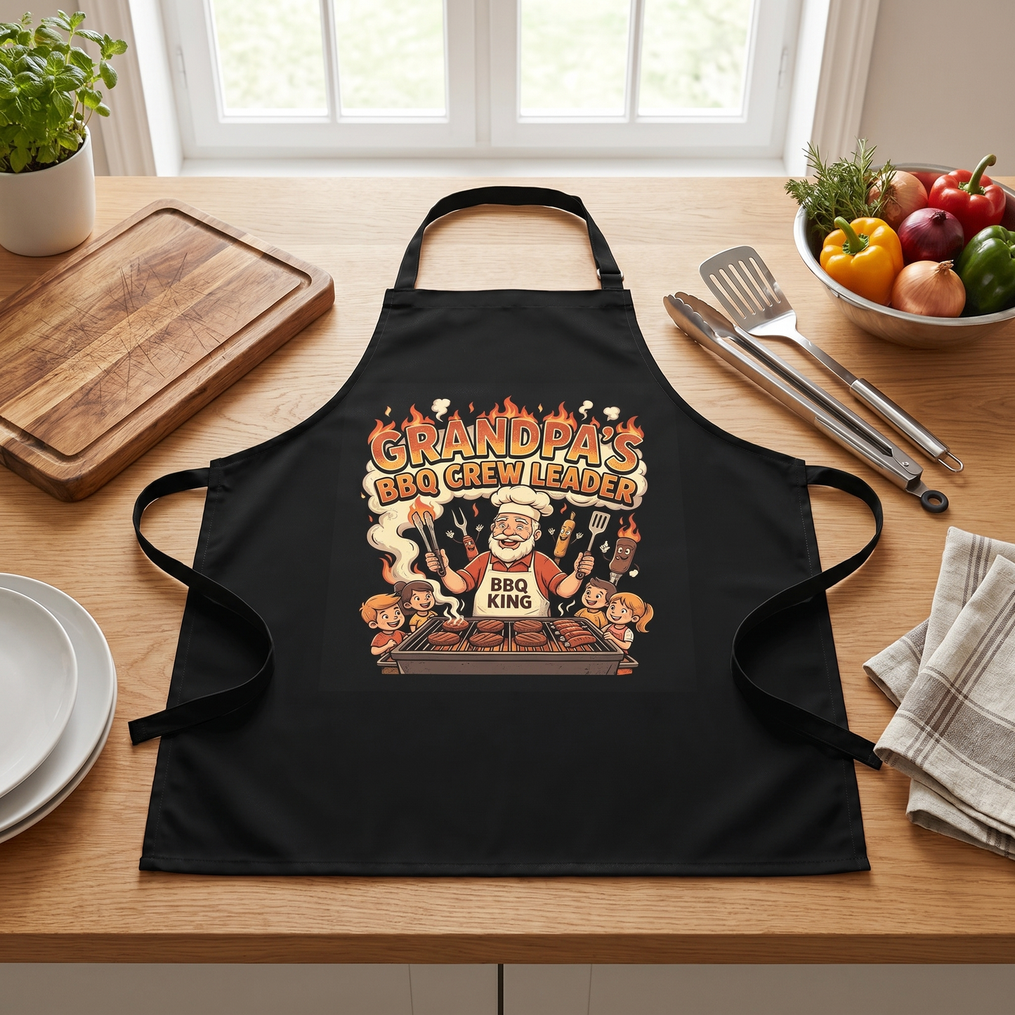 Grandpa's BBQ Crew Leader Apron – Funny BBQ Grilling Apron Gift for Grandpa