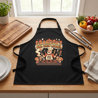 Grandpa's BBQ Crew Leader Apron – Funny BBQ Grilling Apron Gift for Grandpa