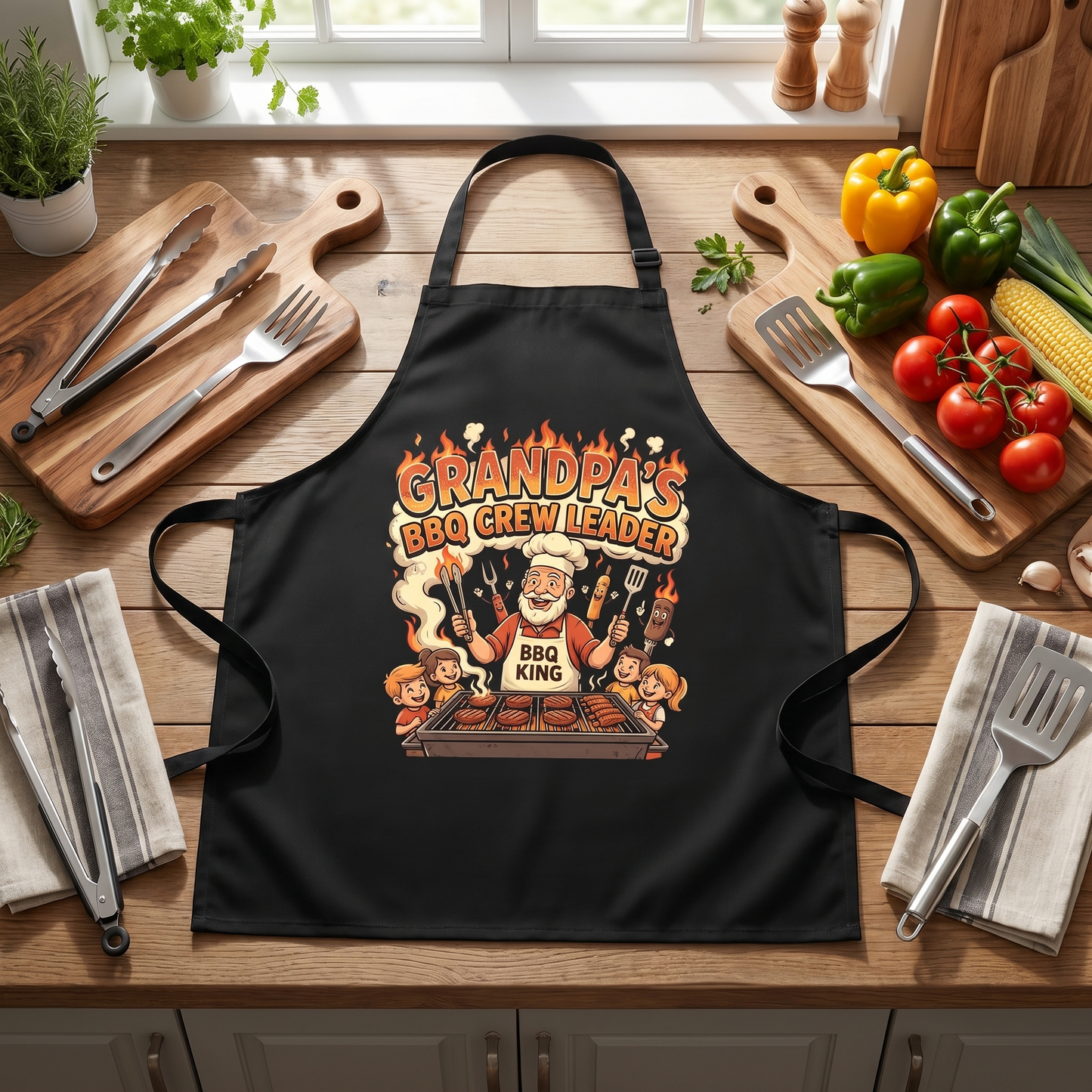 Grandpa's BBQ Crew Leader Apron – Funny BBQ Grilling Apron Gift for Grandpa