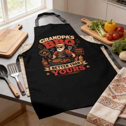 Grandpa BBQ Better Than Yours Apron – Funny BBQ Grilling Apron Gift for Grandpa