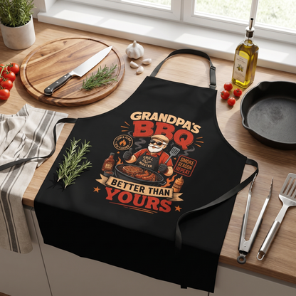 Grandpa BBQ Better Than Yours Apron – Funny BBQ Grilling Apron Gift for Grandpa