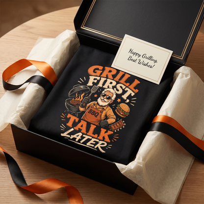 Grill First Talk Later Apron – Funny BBQ Grilling Apron Gift for Grandpa