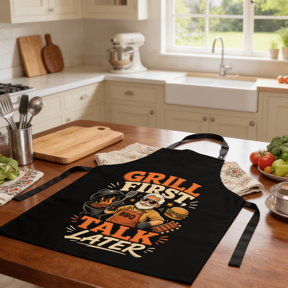 Grill First Talk Later Apron – Funny BBQ Grilling Apron Gift for Grandpa