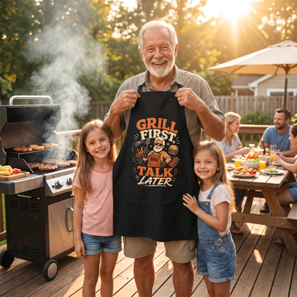 Grill First Talk Later Apron – Funny BBQ Grilling Apron Gift for Grandpa