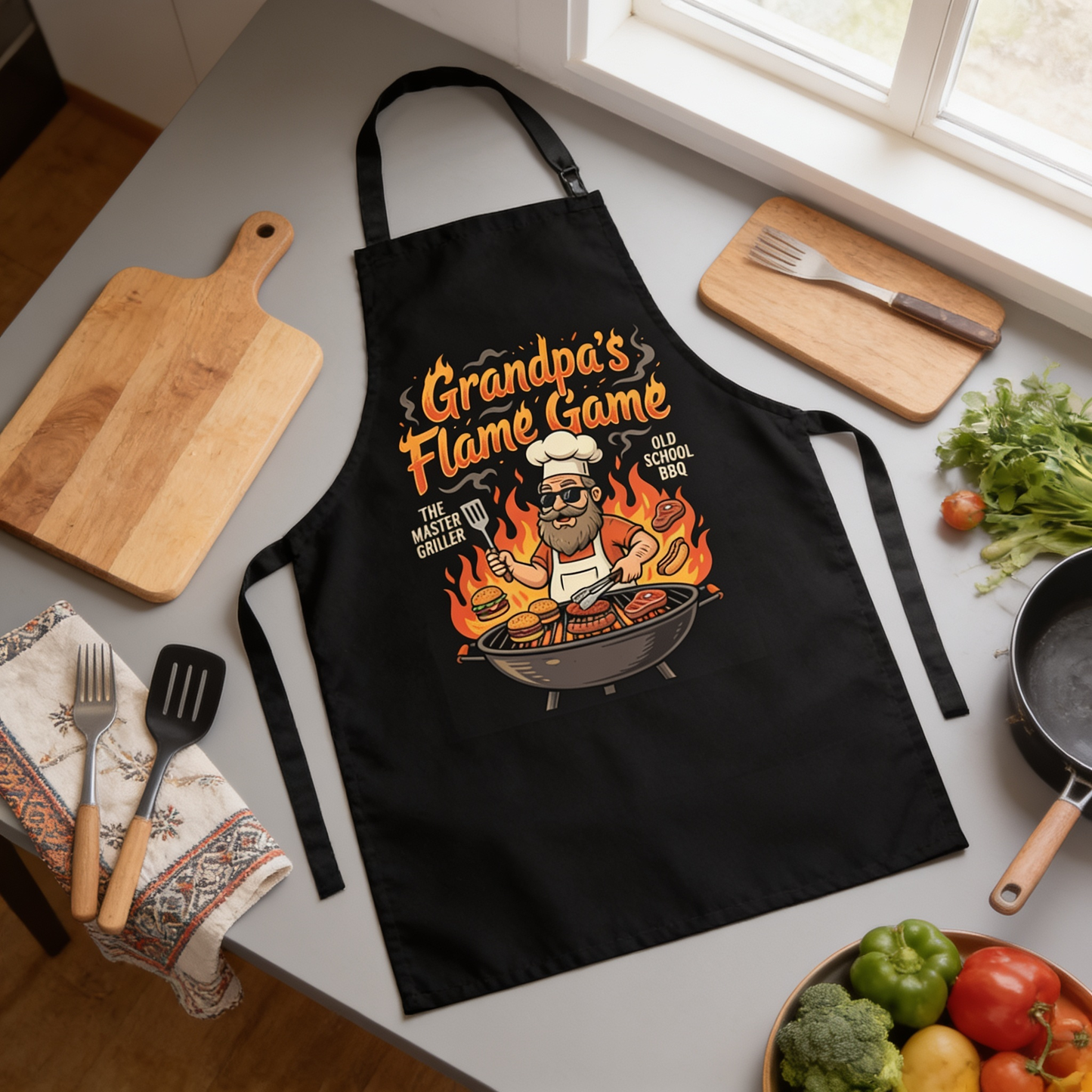 Grandpa Flame Game Apron – Funny BBQ Grilling Apron Gift for Grandpa