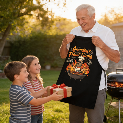 Grandpa Flame Game Apron – Funny BBQ Grilling Apron Gift for Grandpa