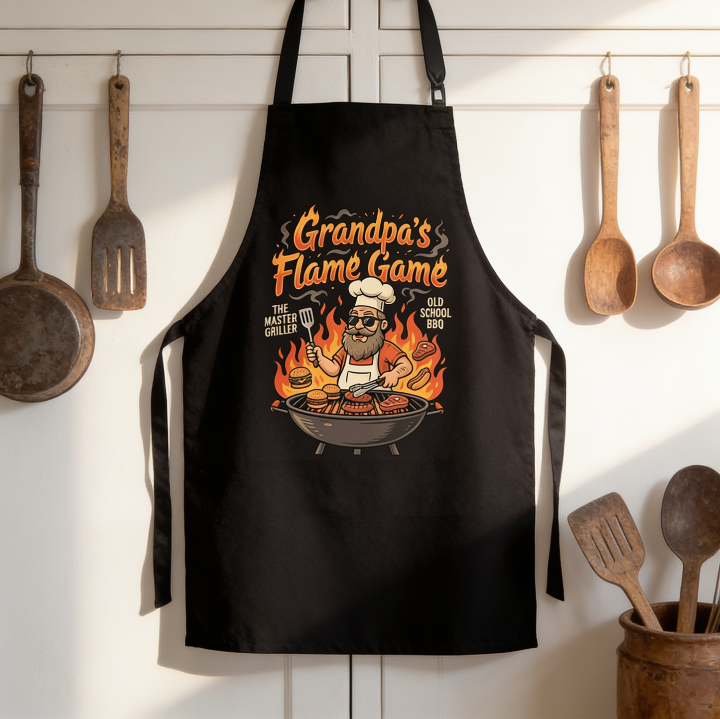 Grandpa Flame Game Apron – Funny BBQ Grilling Apron Gift for Grandpa