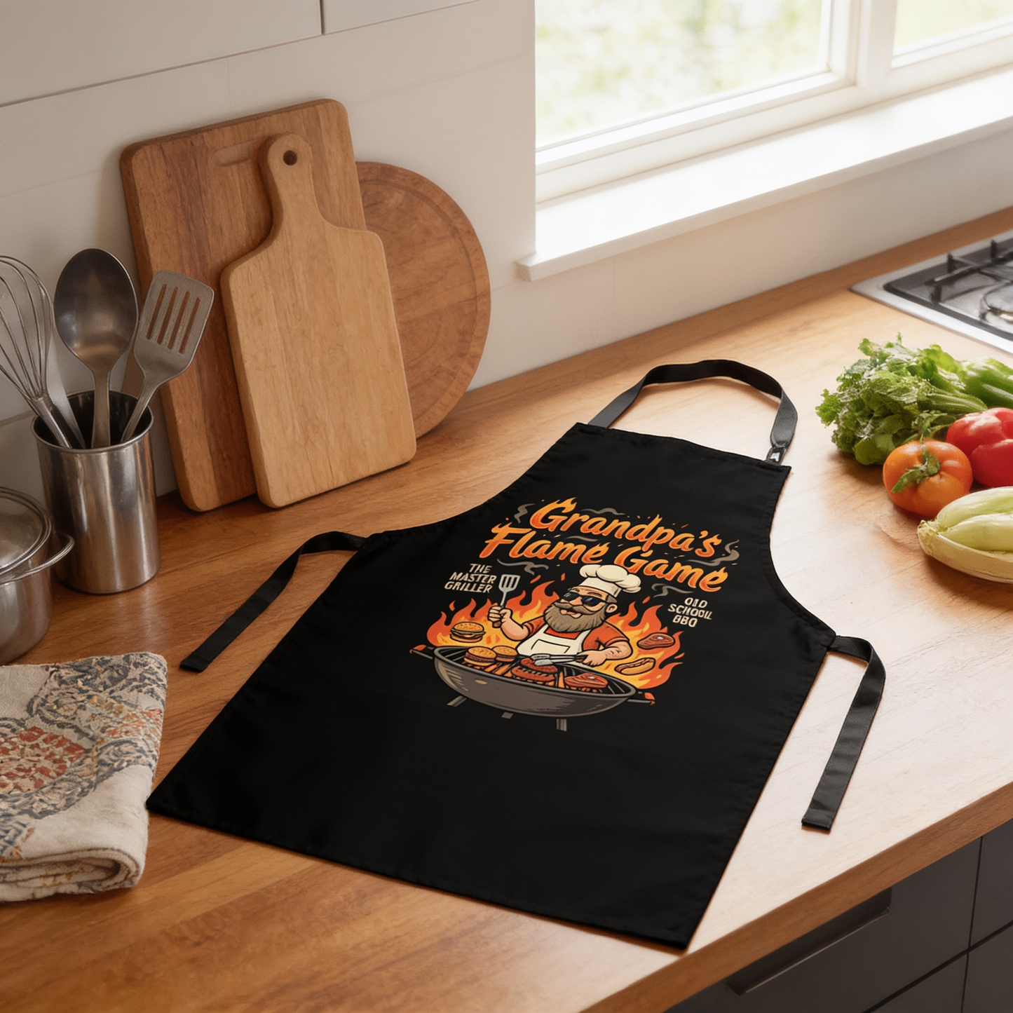 Grandpa Flame Game Apron – Funny BBQ Grilling Apron Gift for Grandpa