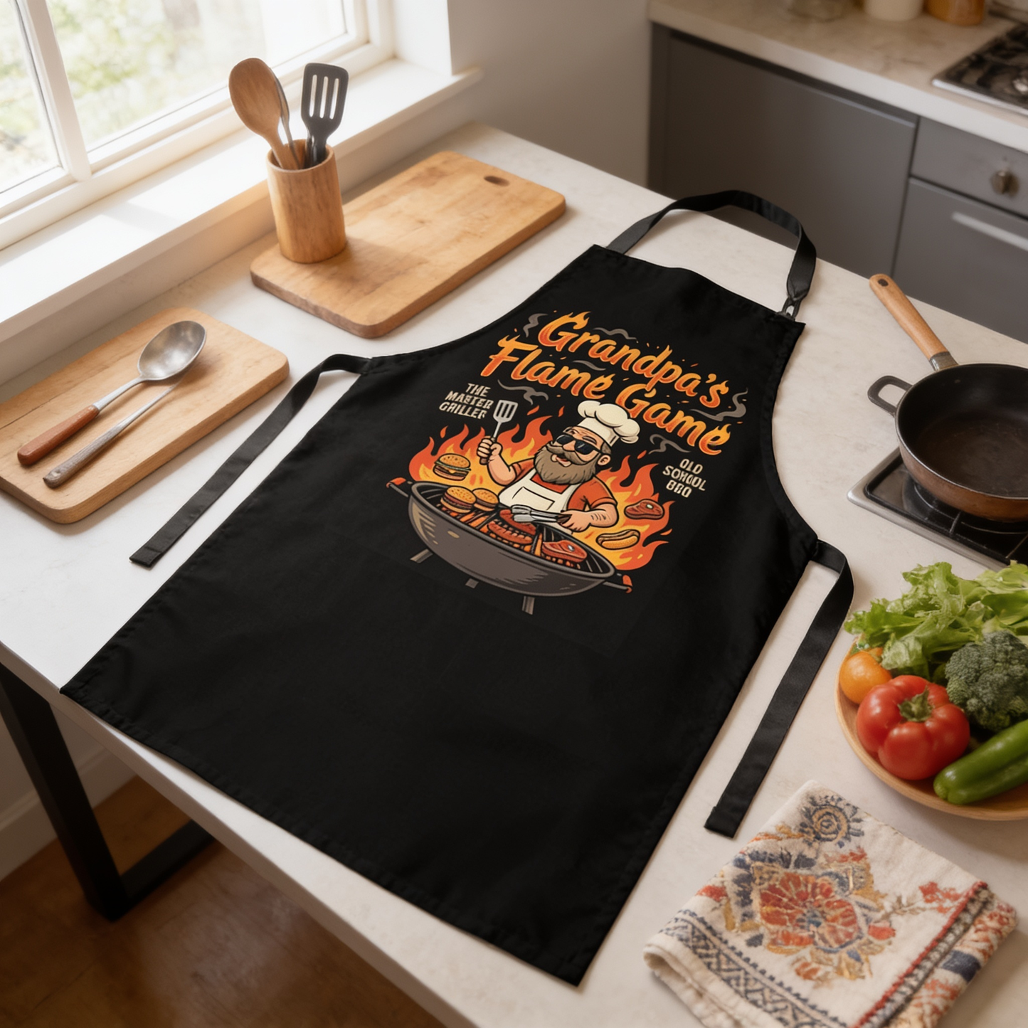 Grandpa Flame Game Apron – Funny BBQ Grilling Apron Gift for Grandpa
