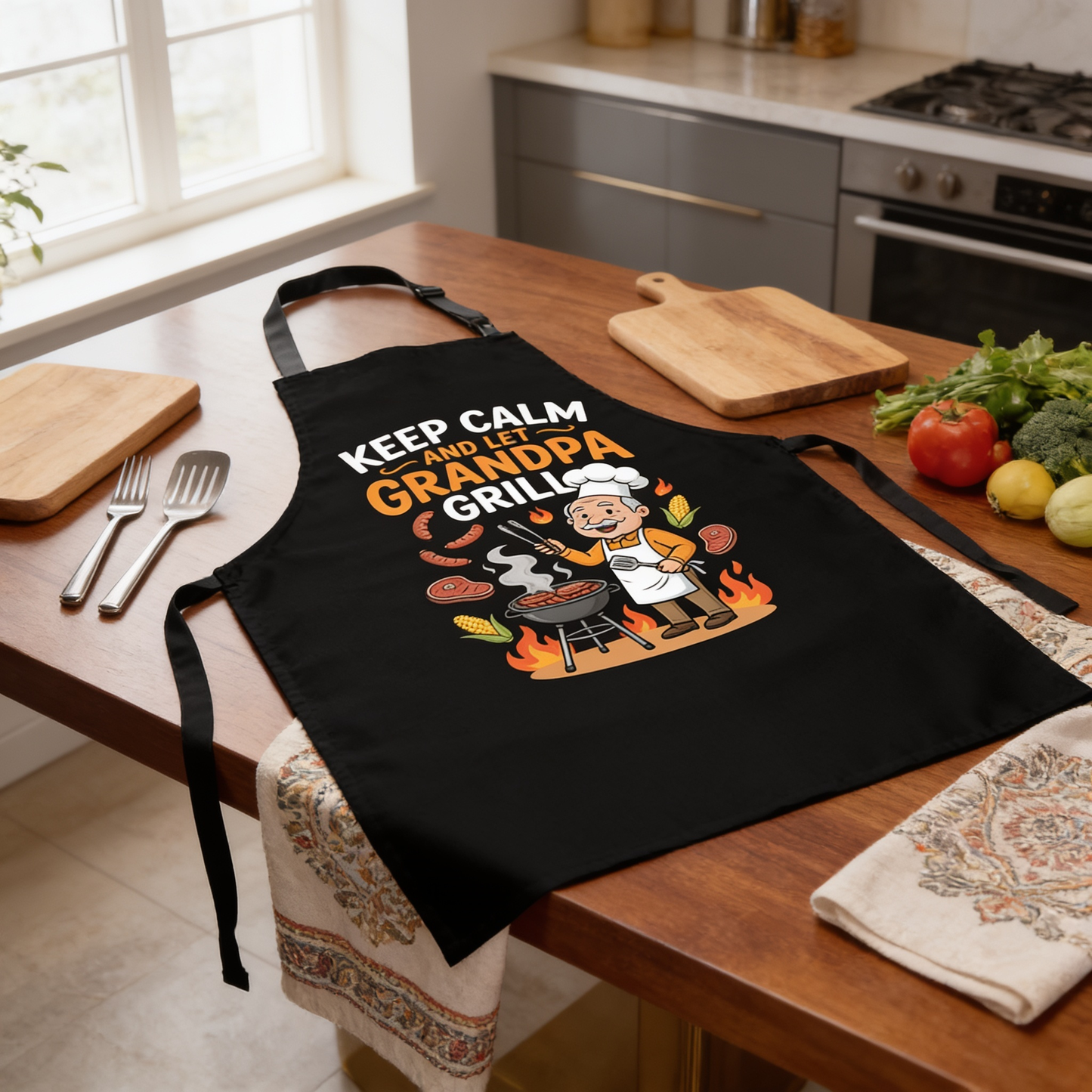 Keep Calm and Let Grandpa Grill Apron – Funny BBQ Grilling Apron Gift for Grandpa