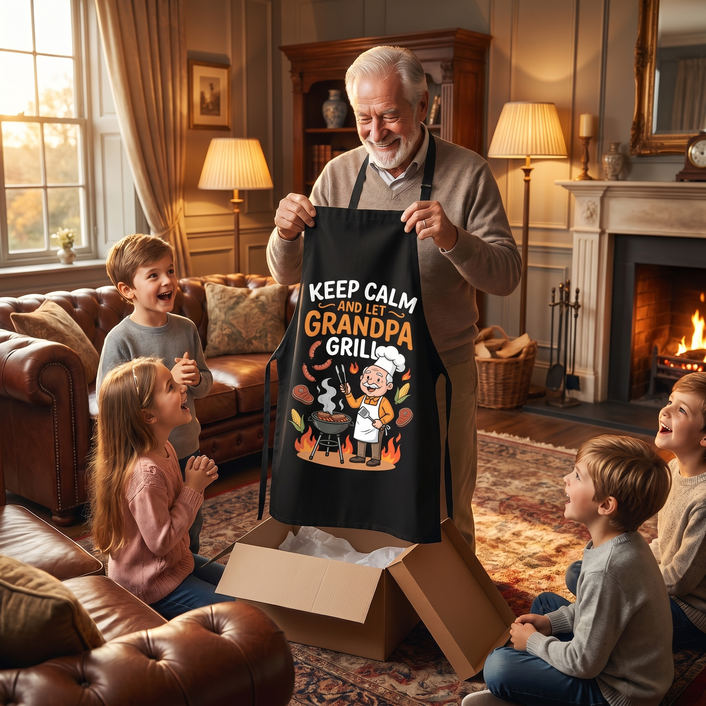 Keep Calm and Let Grandpa Grill Apron – Funny BBQ Grilling Apron Gift for Grandpa