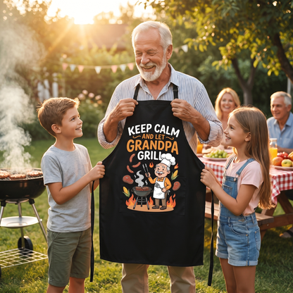 Keep Calm and Let Grandpa Grill Apron – Funny BBQ Grilling Apron Gift for Grandpa