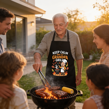 Keep Calm and Let Grandpa Grill Apron – Funny BBQ Grilling Apron Gift for Grandpa