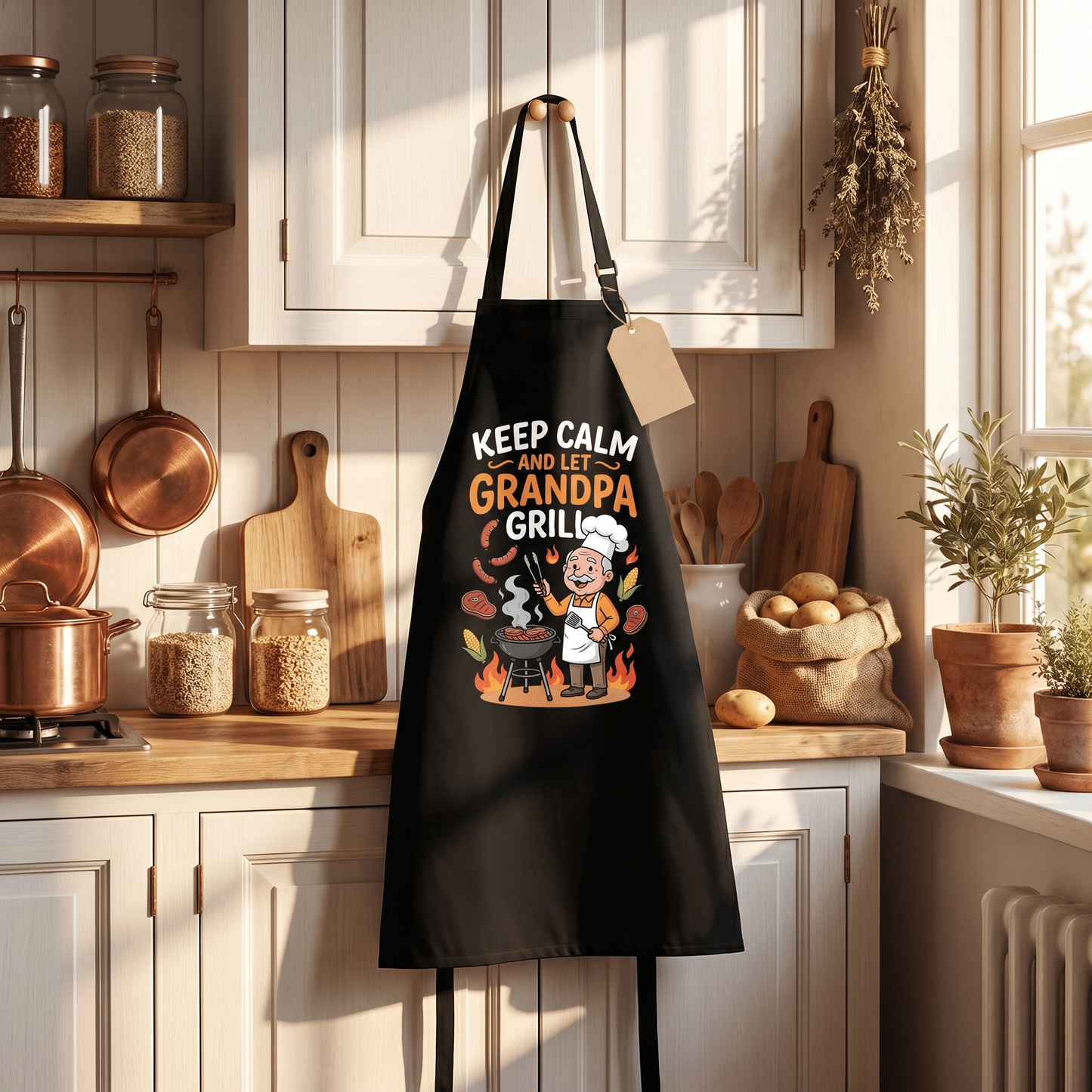Keep Calm and Let Grandpa Grill Apron – Funny BBQ Grilling Apron Gift for Grandpa