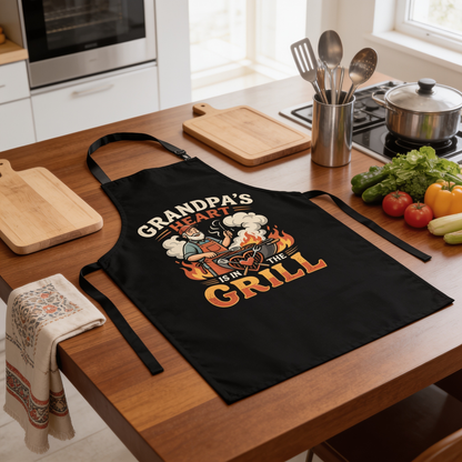 Grandpa's Heart Is in the Grill Apron – Funny BBQ Grilling Apron Gift for Grandpa