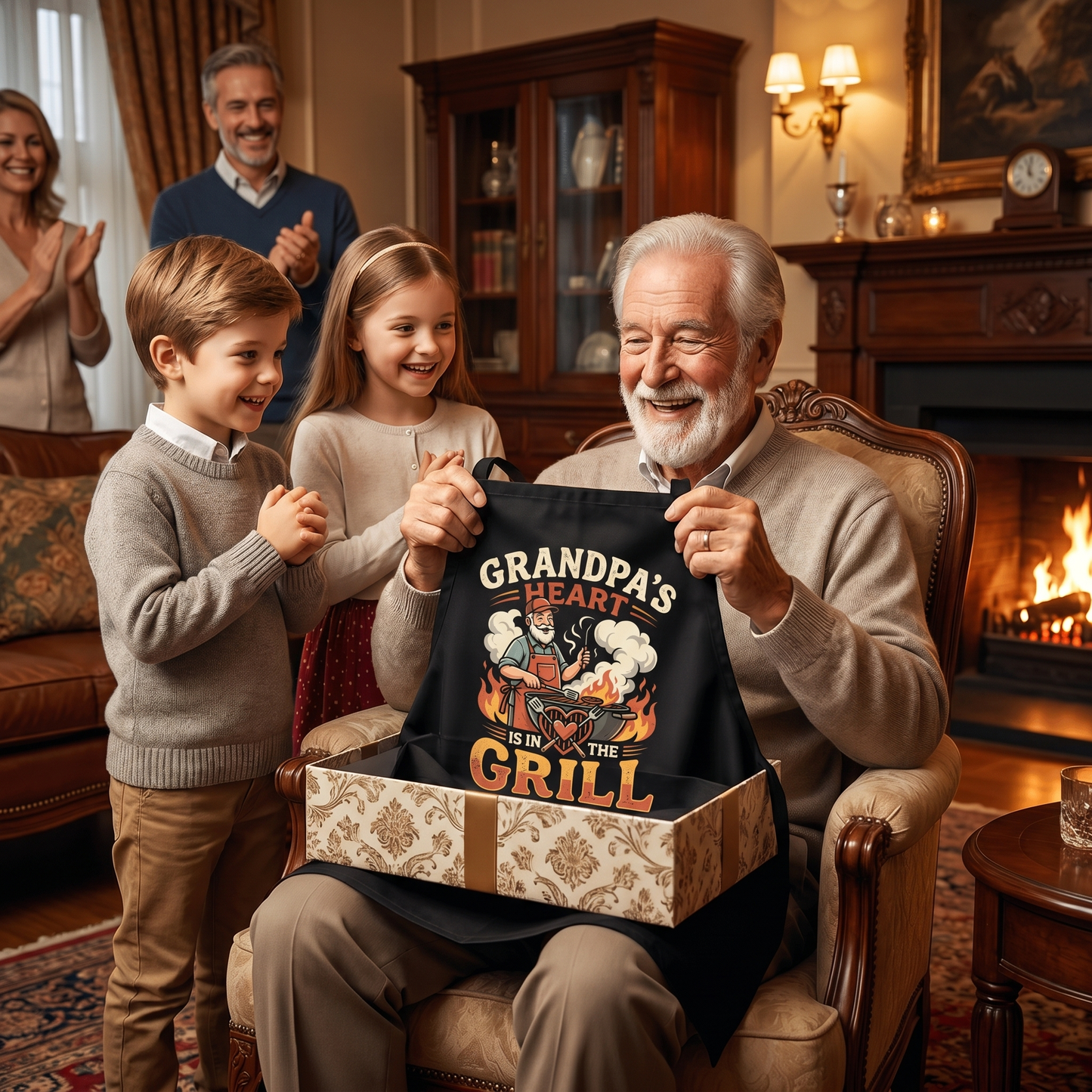 Grandpa's Heart Is in the Grill Apron – Funny BBQ Grilling Apron Gift for Grandpa