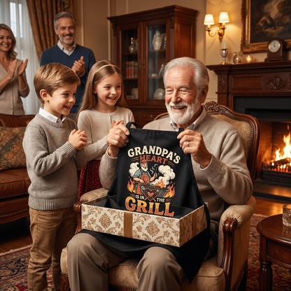 Grandpa's Heart Is in the Grill Apron – Funny BBQ Grilling Apron Gift for Grandpa