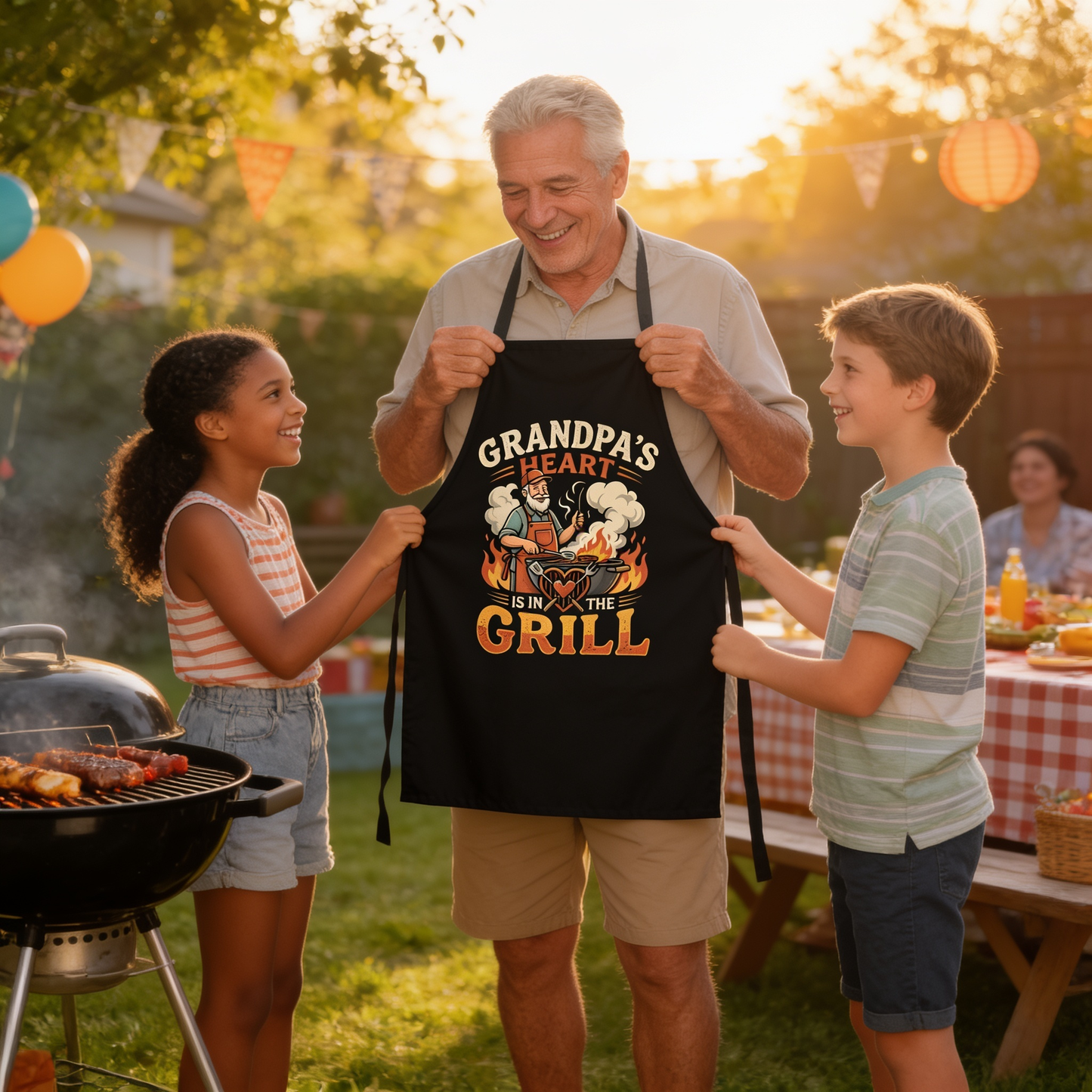 Grandpa's Heart Is in the Grill Apron – Funny BBQ Grilling Apron Gift for Grandpa
