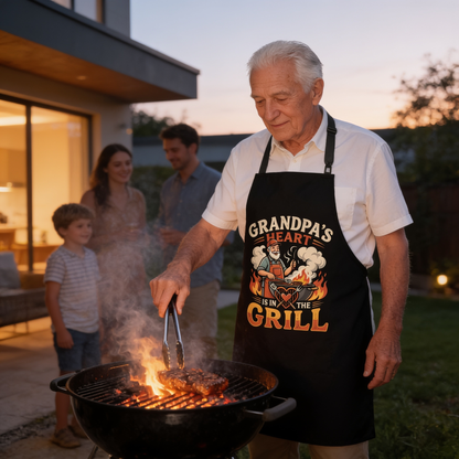 Grandpa's Heart Is in the Grill Apron – Funny BBQ Grilling Apron Gift for Grandpa