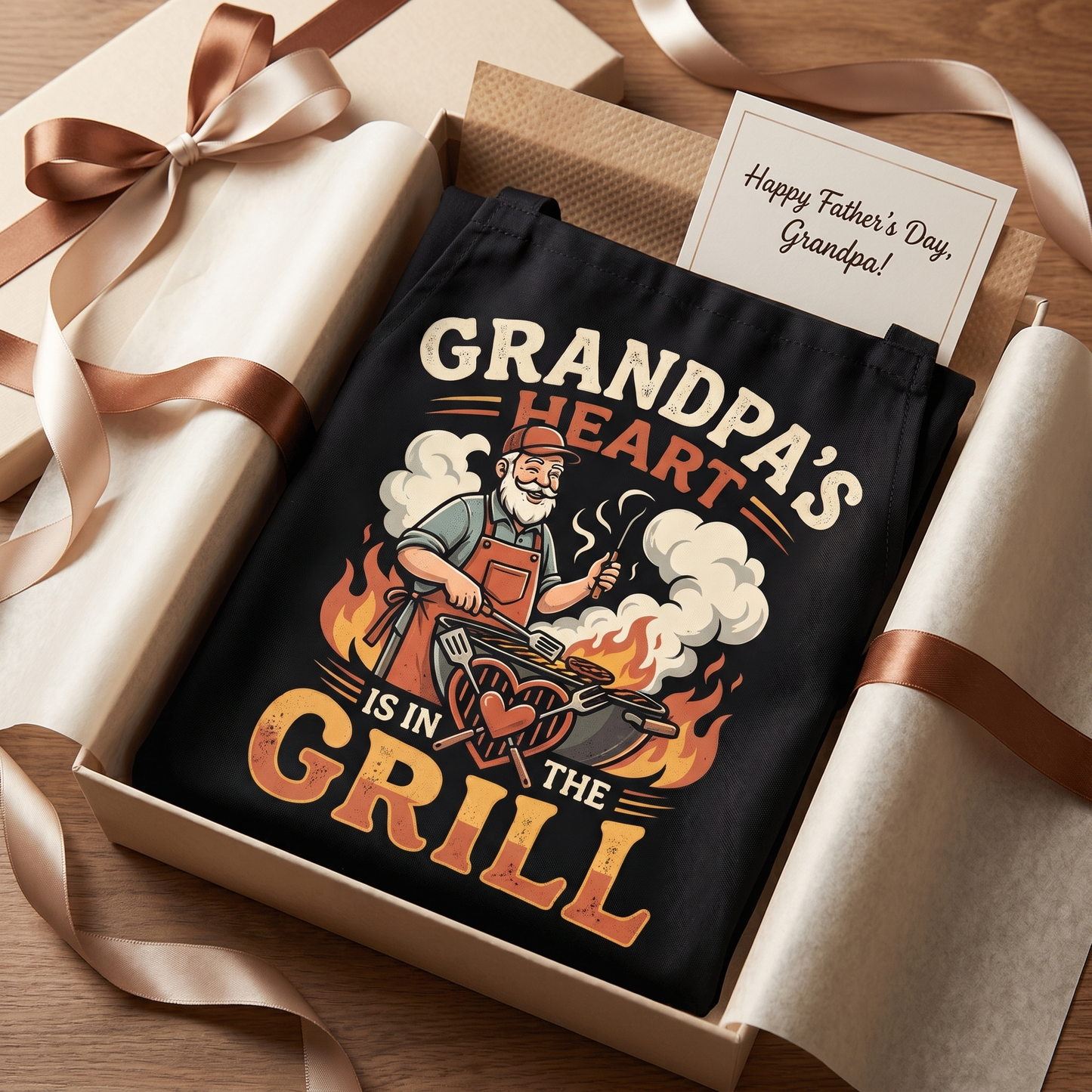 Grandpa's Heart Is in the Grill Apron – Funny BBQ Grilling Apron Gift for Grandpa