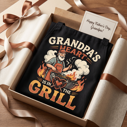 Grandpa's Heart Is in the Grill Apron – Funny BBQ Grilling Apron Gift for Grandpa