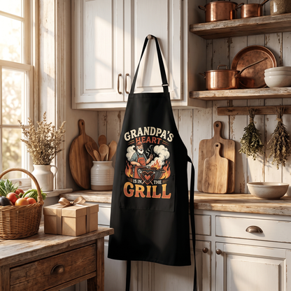 Grandpa's Heart Is in the Grill Apron – Funny BBQ Grilling Apron Gift for Grandpa