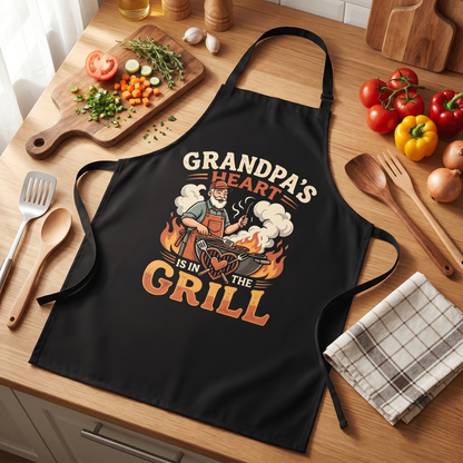 Grandpa's Heart Is in the Grill Apron – Funny BBQ Grilling Apron Gift for Grandpa