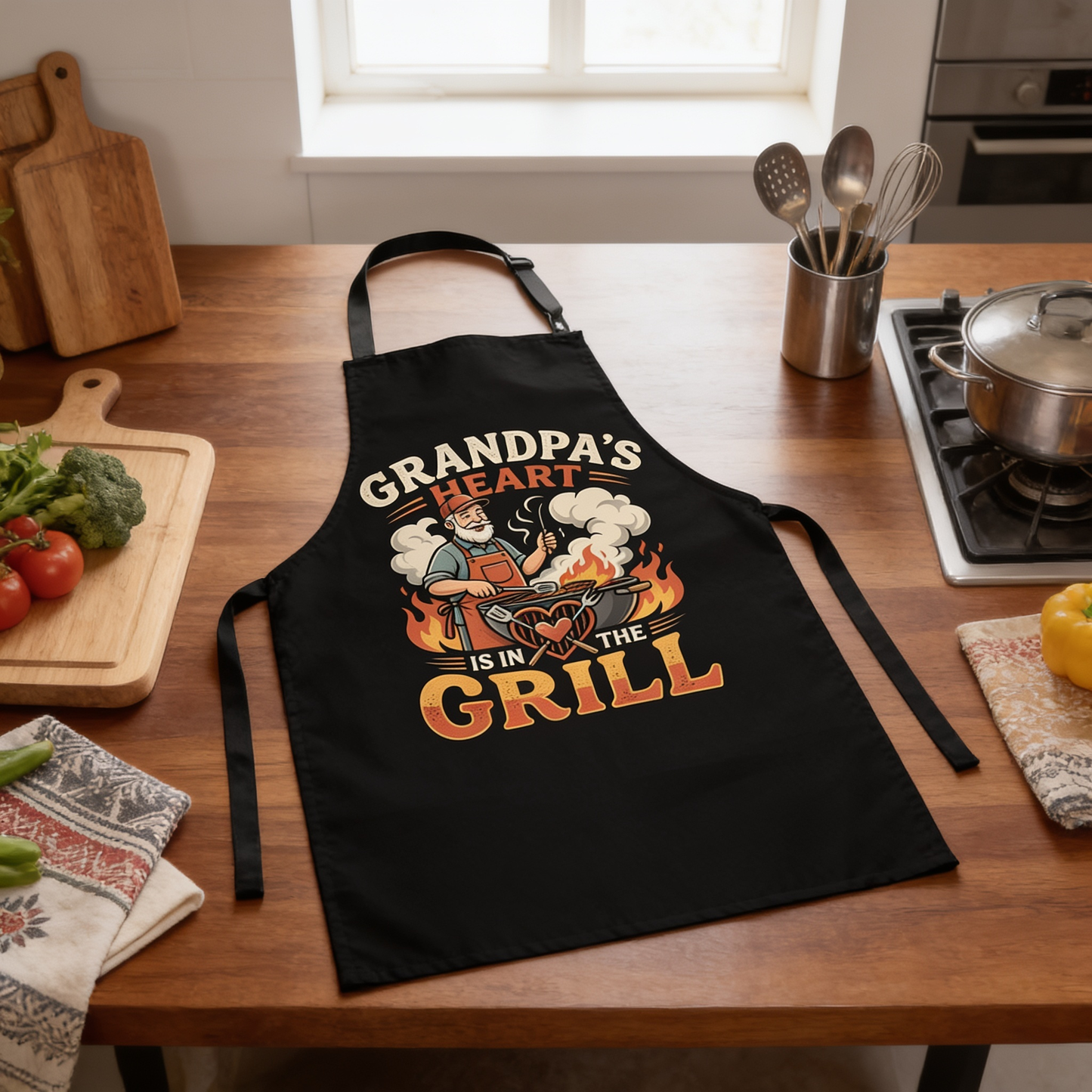 Grandpa's Heart Is in the Grill Apron – Funny BBQ Grilling Apron Gift for Grandpa
