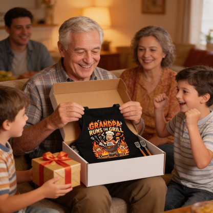 Grandpa Runs the Grill Apron – Funny BBQ Grilling Apron Gift for Grandpa