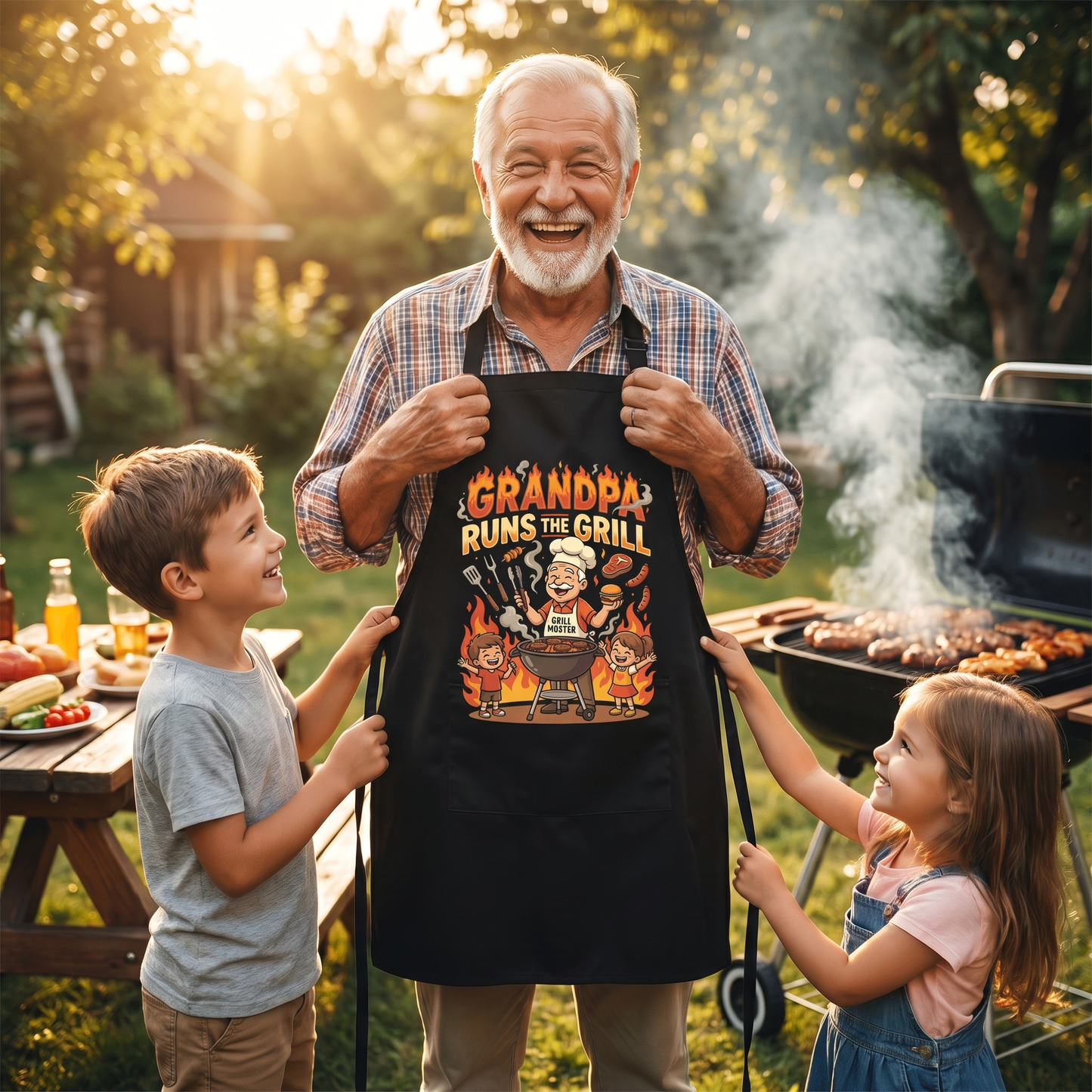 Grandpa Runs the Grill Apron – Funny BBQ Grilling Apron Gift for Grandpa