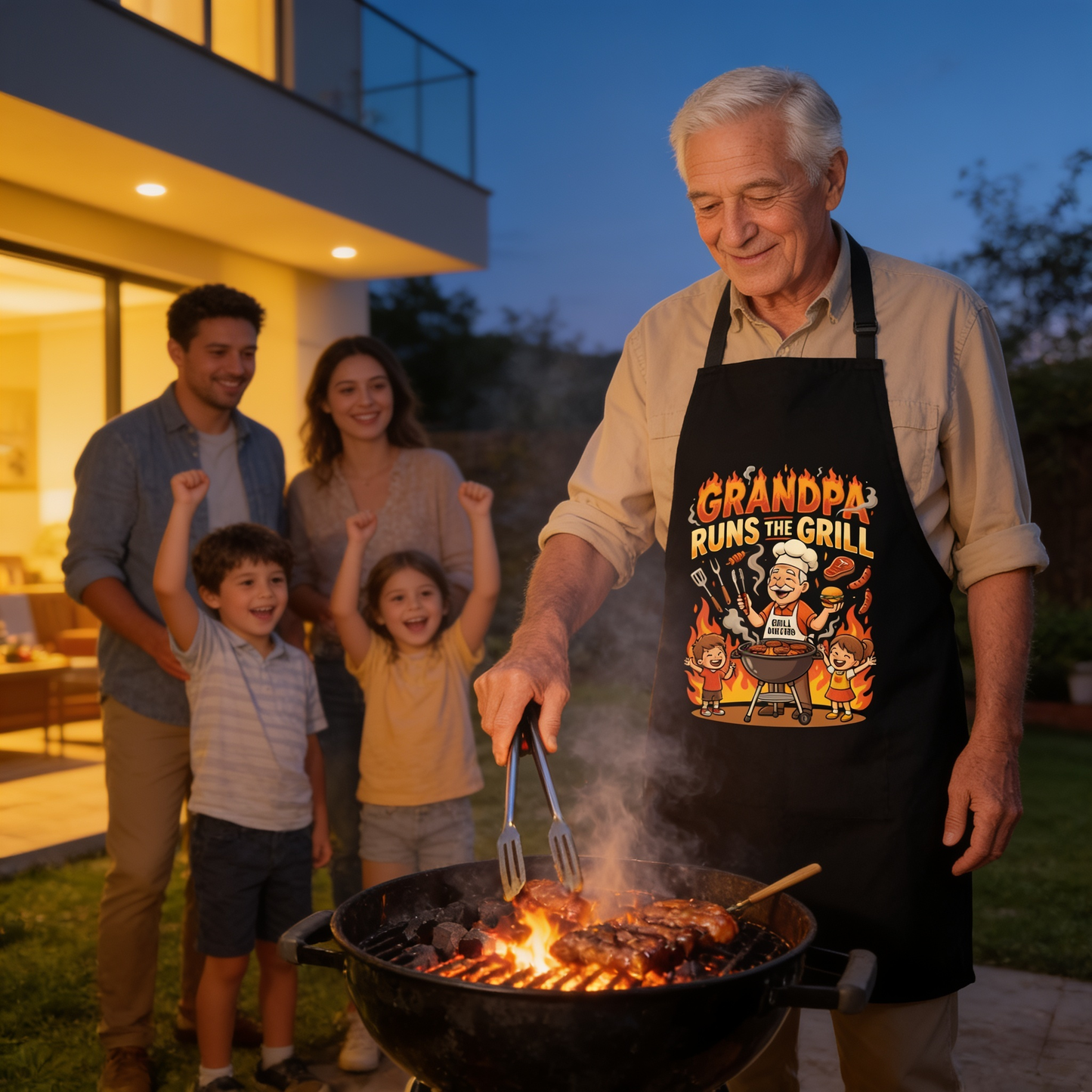 Grandpa Runs the Grill Apron – Funny BBQ Grilling Apron Gift for Grandpa