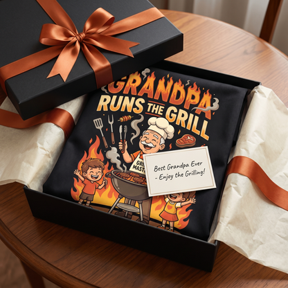 Grandpa Runs the Grill Apron – Funny BBQ Grilling Apron Gift for Grandpa