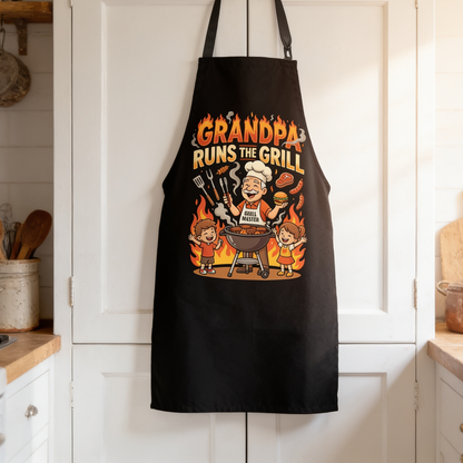 Grandpa Runs the Grill Apron – Funny BBQ Grilling Apron Gift for Grandpa