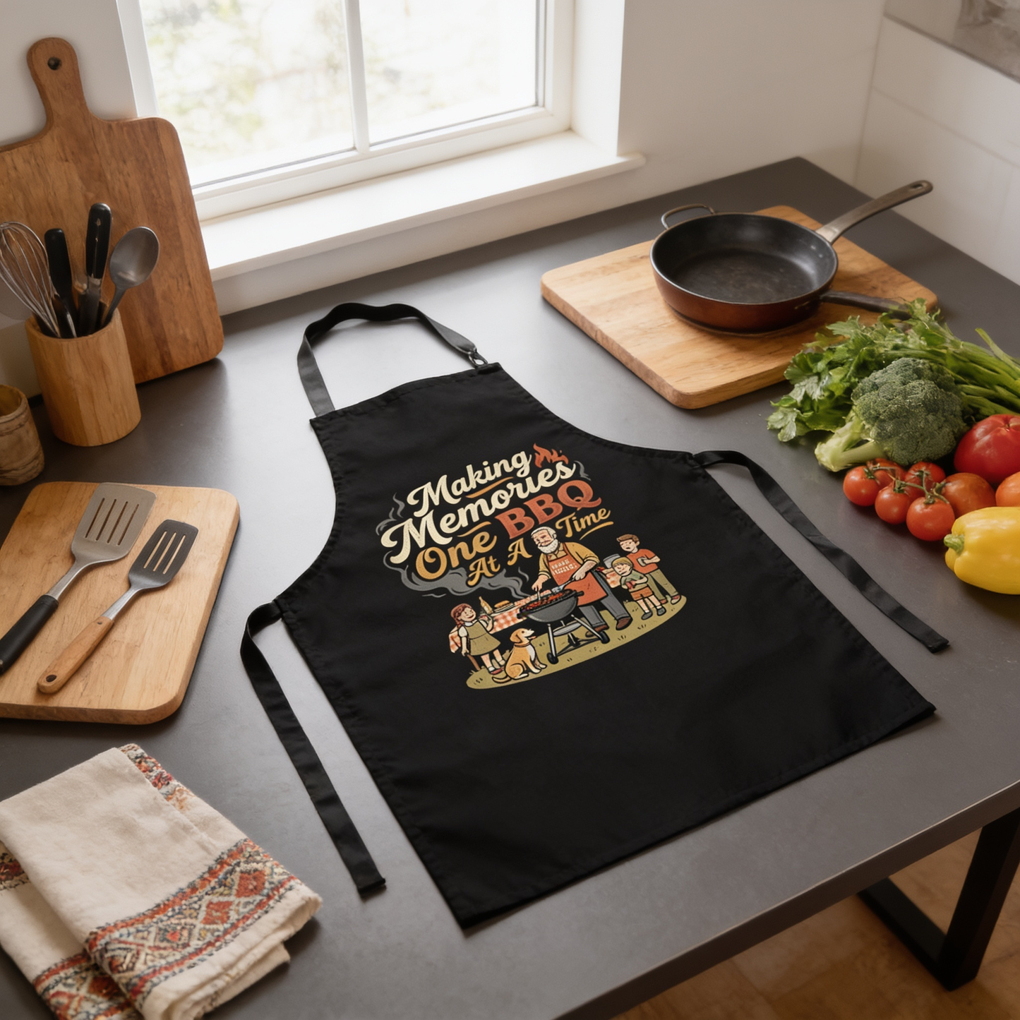 Making Memories One BBQ at a Time Apron – Funny BBQ Grilling Apron Gift for Grandpa