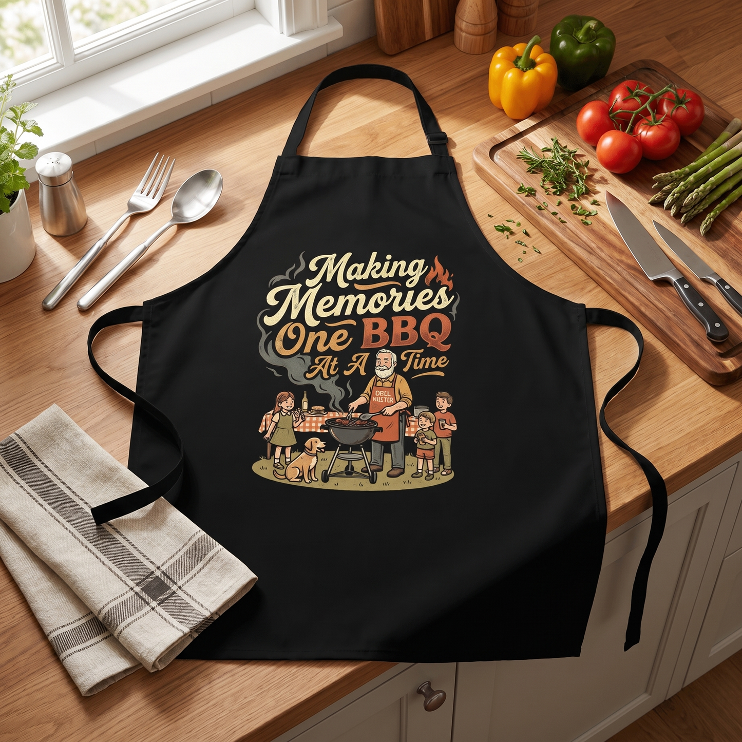 Making Memories One BBQ at a Time Apron – Funny BBQ Grilling Apron Gift for Grandpa