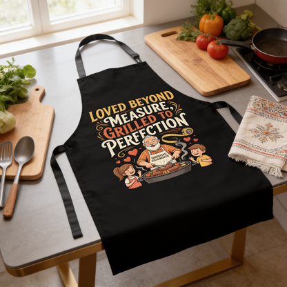 Love Beyond Measure, Grilled to Perfection Apron – Funny BBQ Grilling Apron Gift for Grandpa