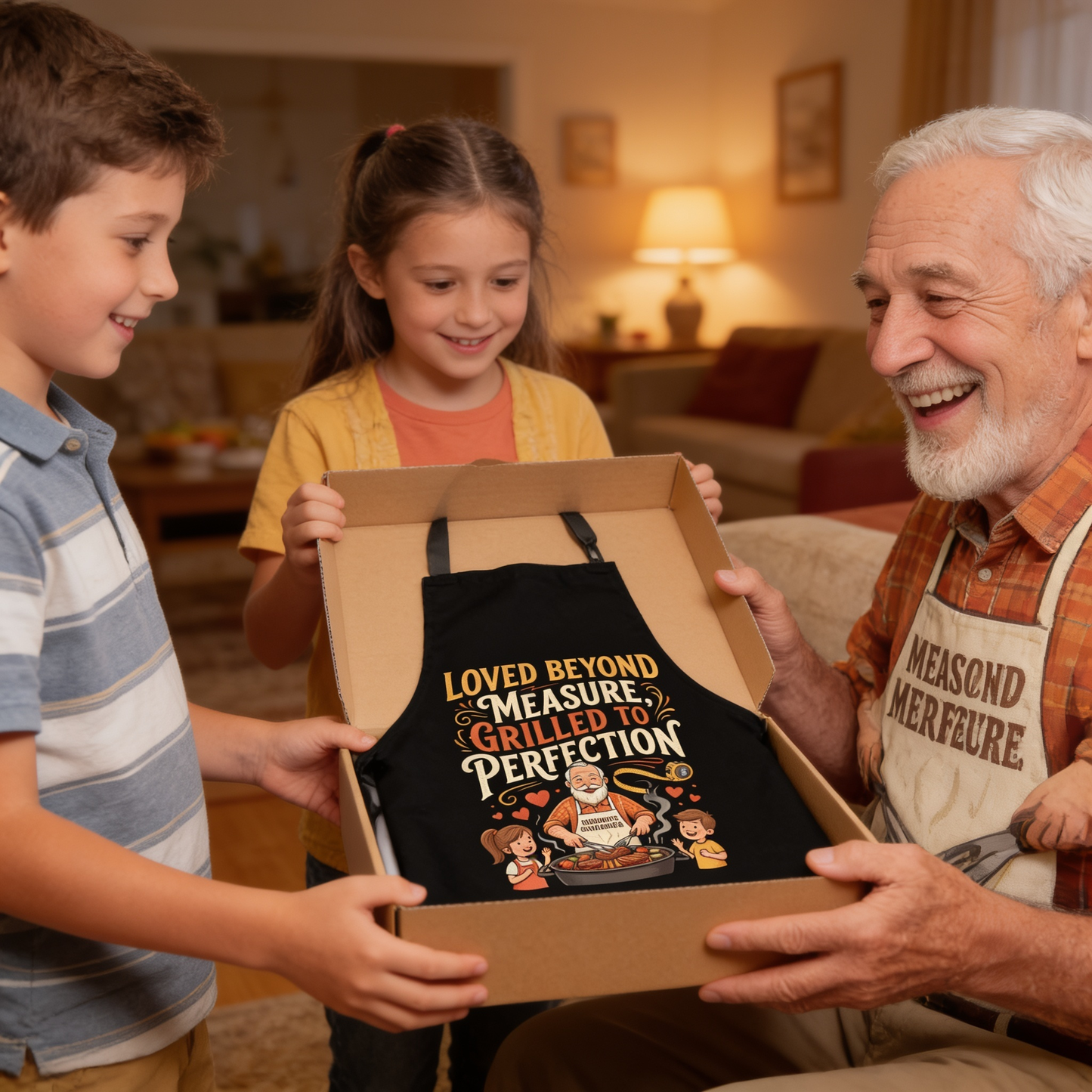 Love Beyond Measure, Grilled to Perfection Apron – Funny BBQ Grilling Apron Gift for Grandpa