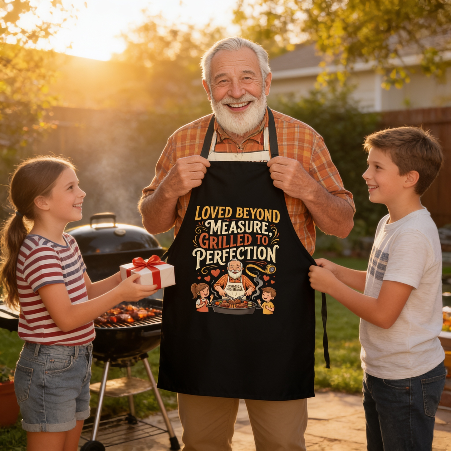 Love Beyond Measure, Grilled to Perfection Apron – Funny BBQ Grilling Apron Gift for Grandpa