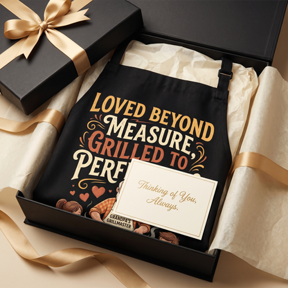 Love Beyond Measure, Grilled to Perfection Apron – Funny BBQ Grilling Apron Gift for Grandpa