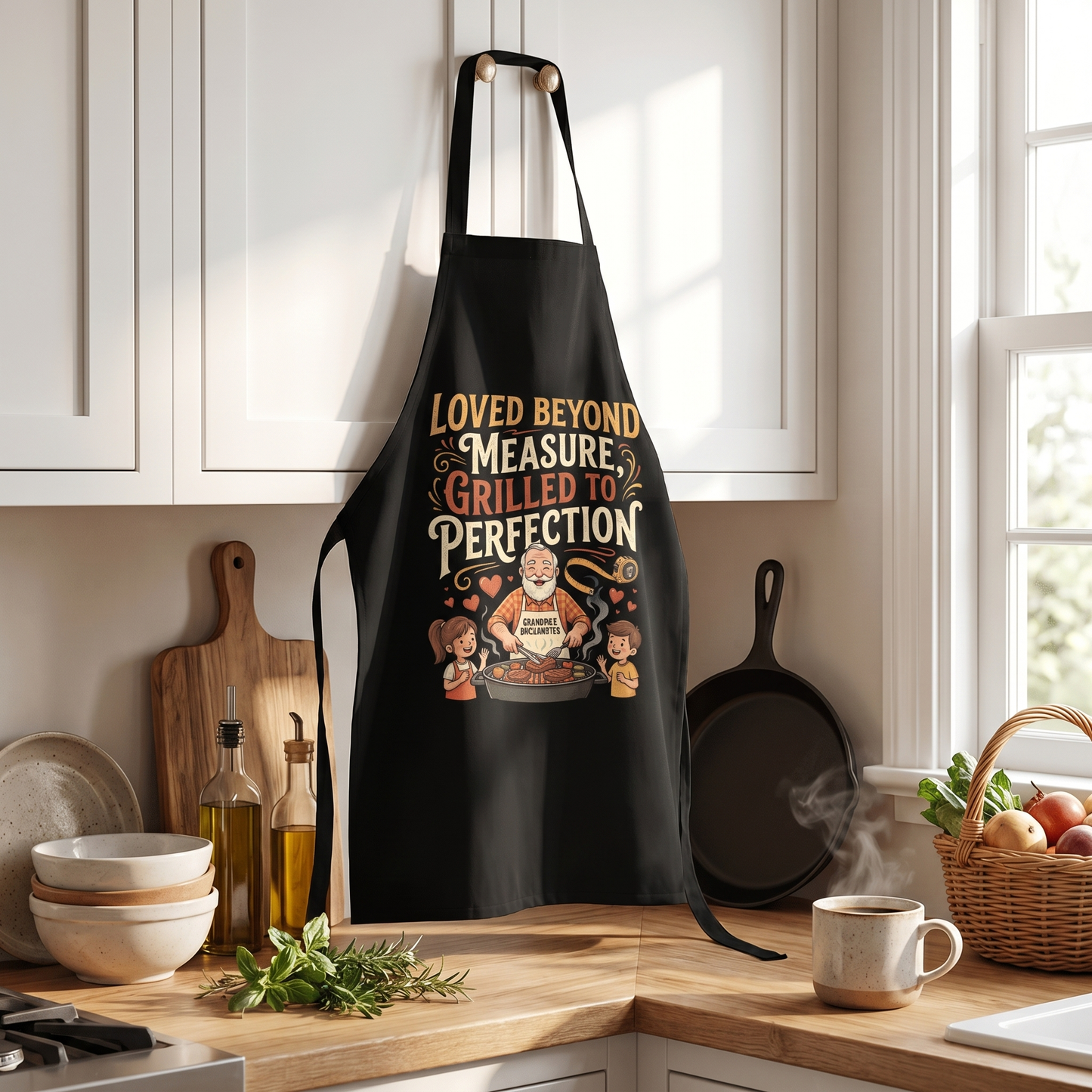 Love Beyond Measure, Grilled to Perfection Apron – Funny BBQ Grilling Apron Gift for Grandpa