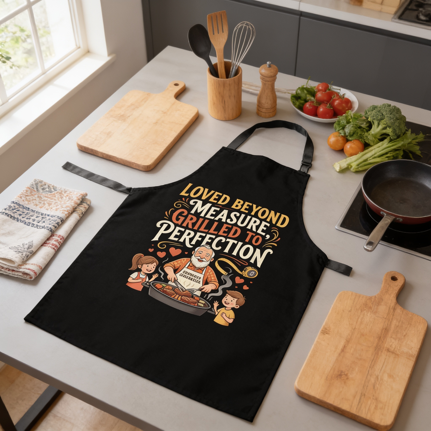 Love Beyond Measure, Grilled to Perfection Apron – Funny BBQ Grilling Apron Gift for Grandpa