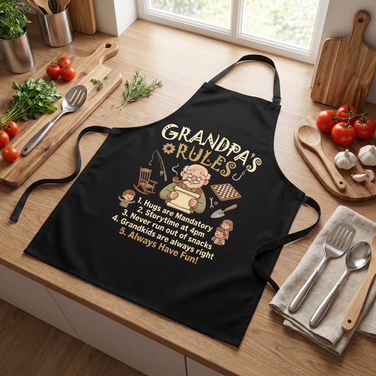 Grandpa Rules Apron - Funny BBQ Grilling Apron Gift for Grandpa