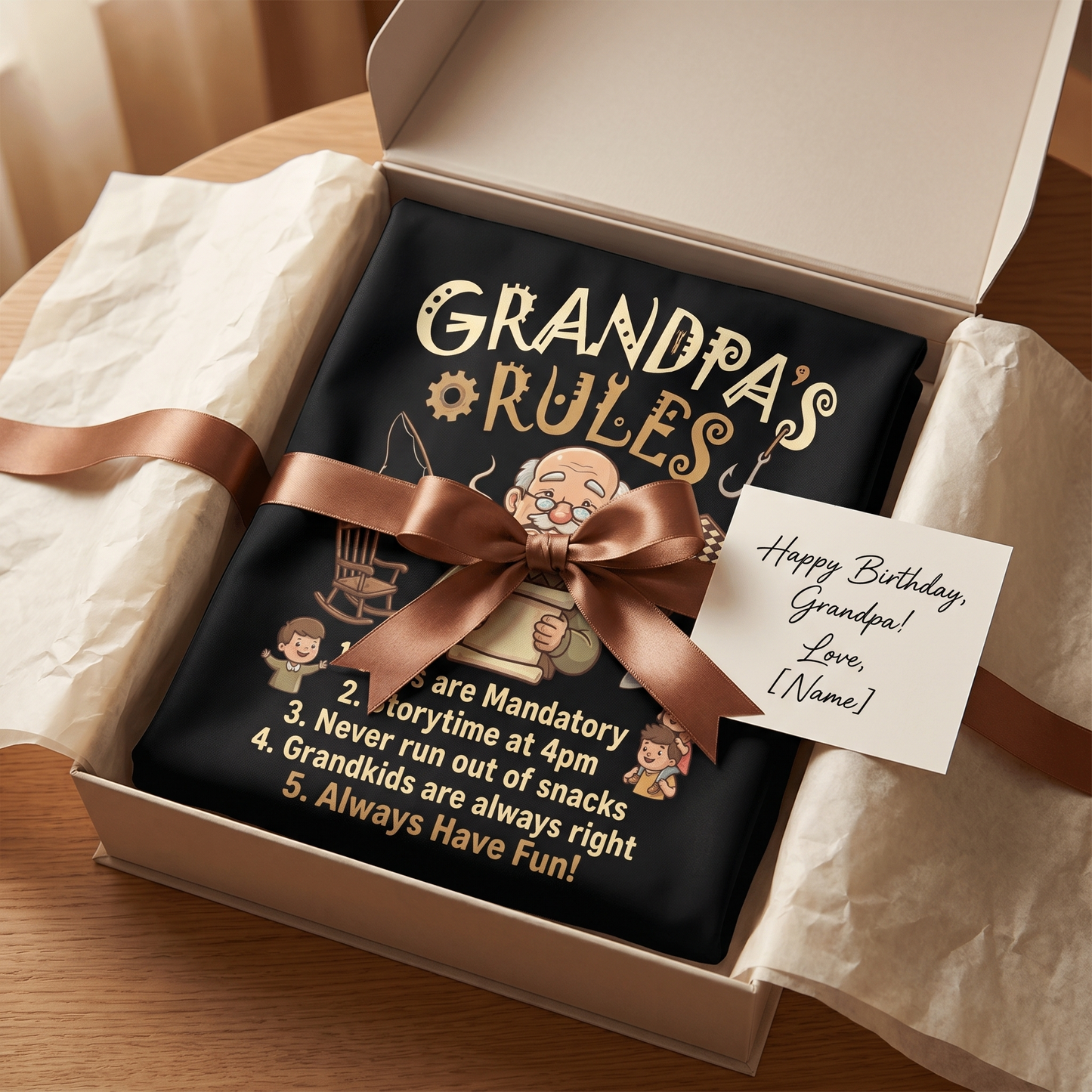 Grandpa Rules Apron – Funny BBQ Grilling Apron Gift for Grandpa