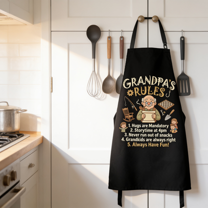 Grandpa Rules Apron – Funny BBQ Grilling Apron Gift for Grandpa