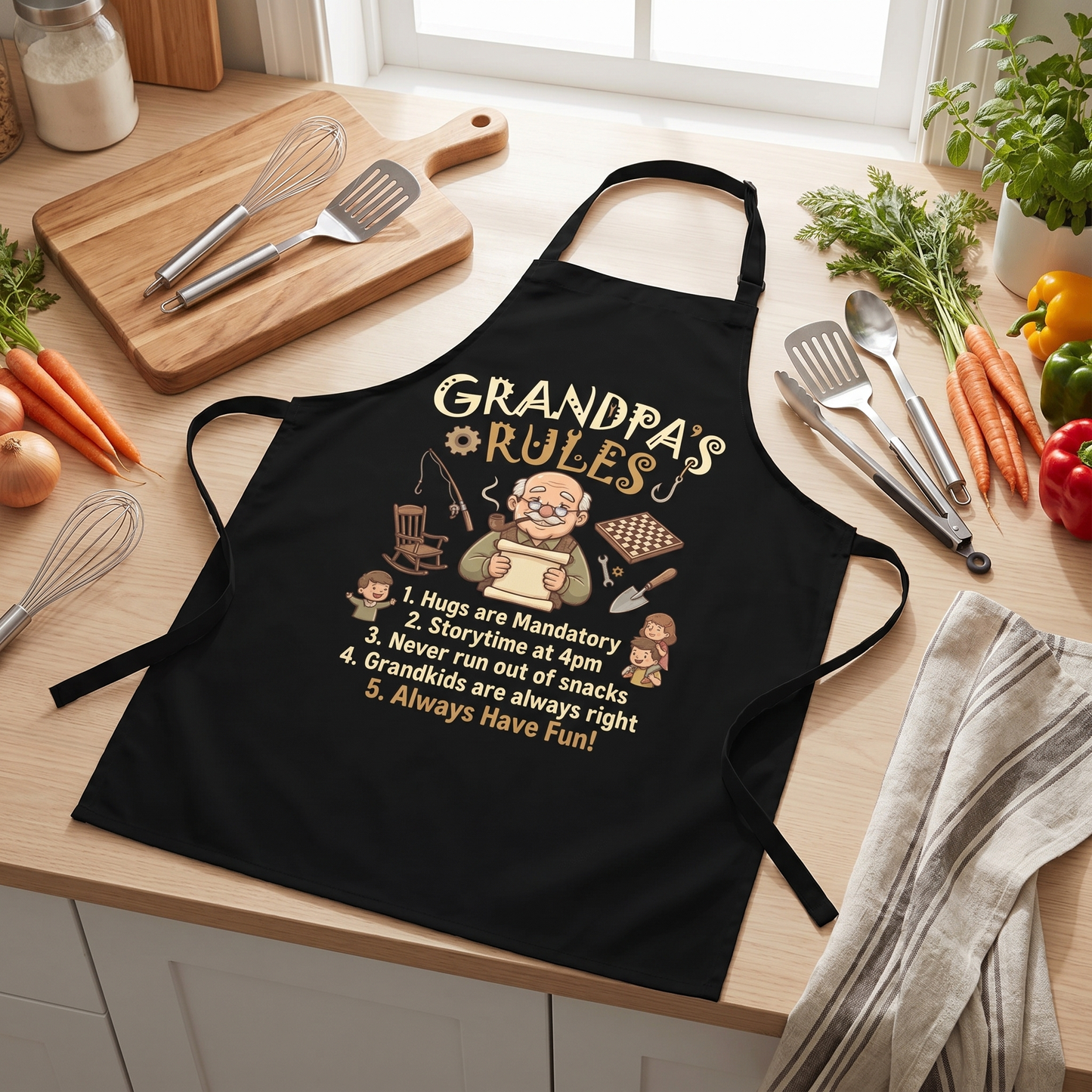 Grandpa Rules Apron – Funny BBQ Grilling Apron Gift for Grandpa