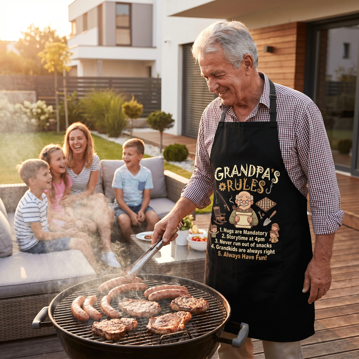 Grandpa Rules Apron – Funny BBQ Grilling Apron Gift for Grandpa